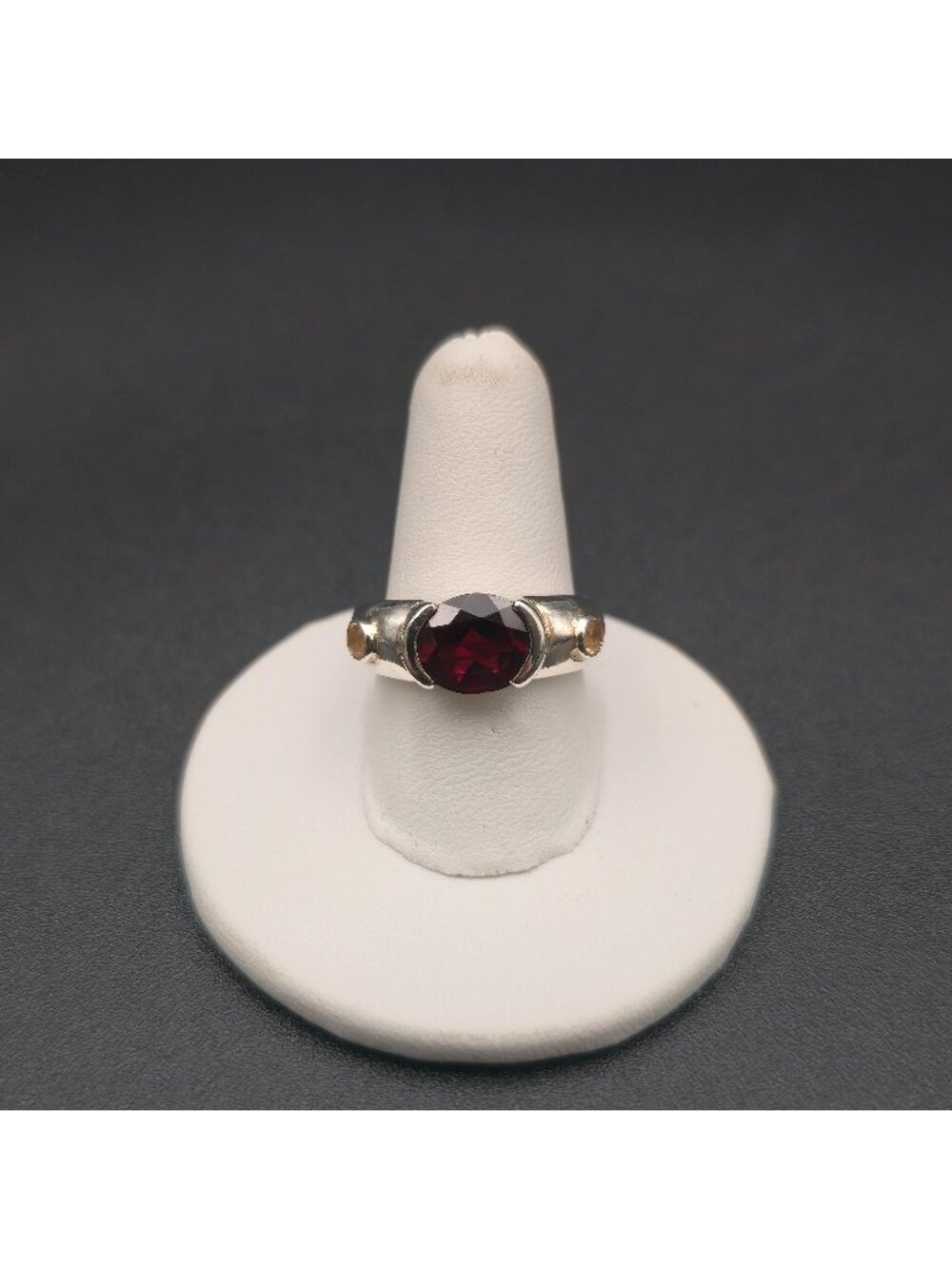 Size 7.25 Sterling Silver Garnet & Citrine Ring | Handmade Gemstone Jewelry A859